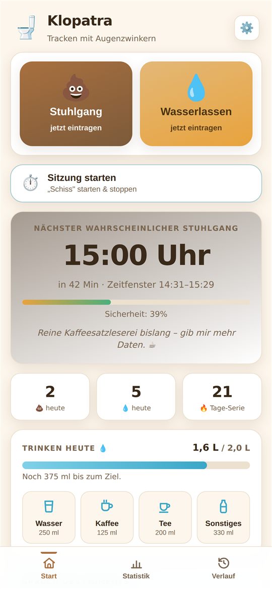 Startseite mit Schnell-Tracking und Prognose